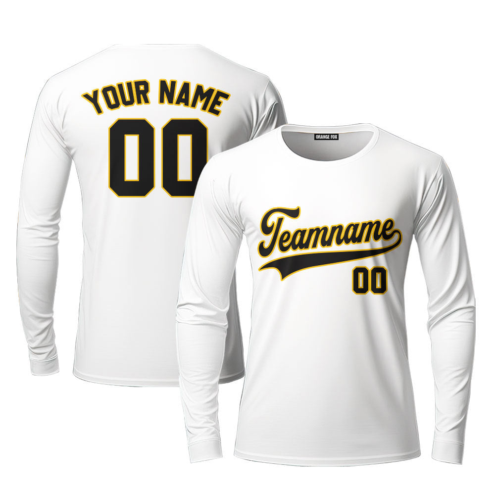 Custom White Black Yellow Custom Long Sleeve T-Shirt For Men & Women