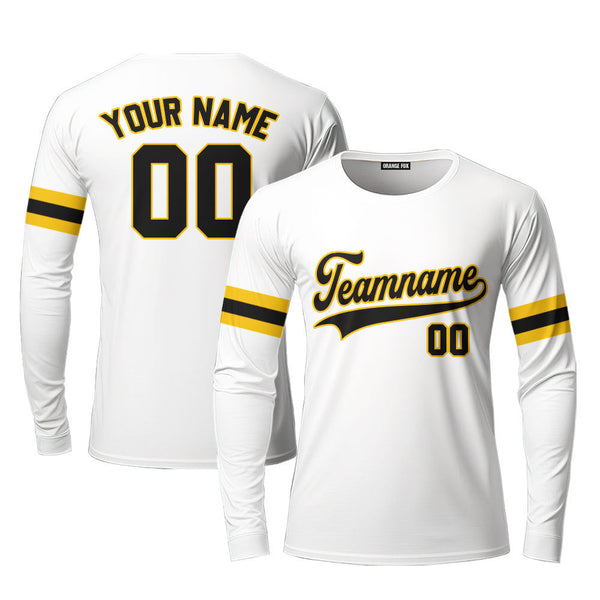 Custom White Black Yellow Custom Long Sleeve T-Shirt For Men & Women