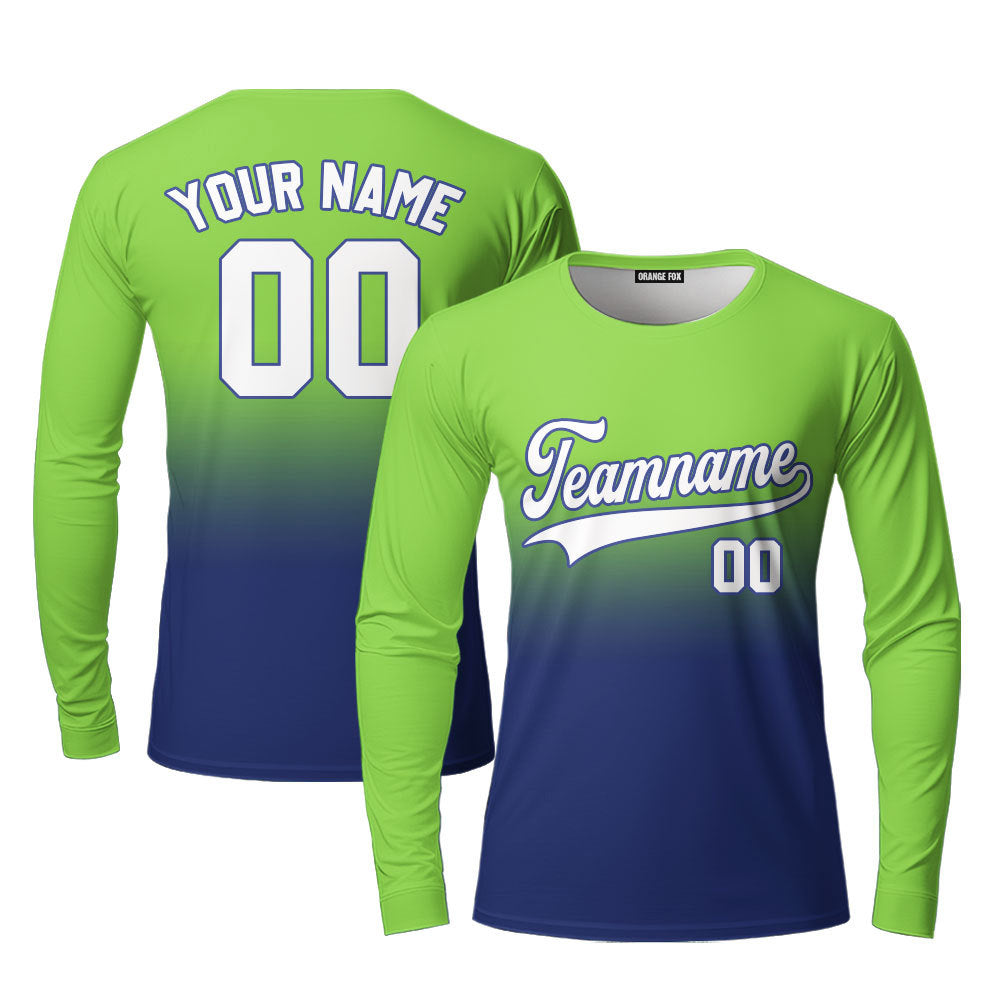 Custom White Blue Neon Green Fade Fashion Custom Long Sleeve T-Shirt For Men & Women