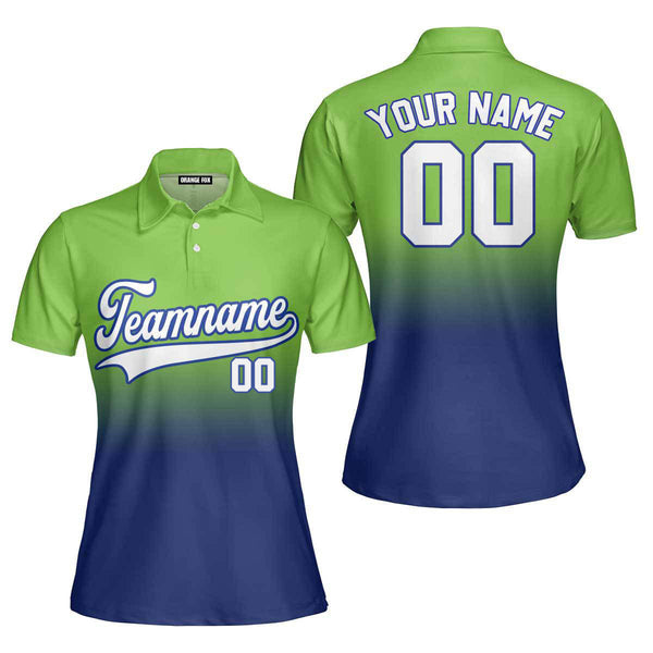 Custom White Blue Neon Green Fade Fashion Custom Polo Shirt For Women