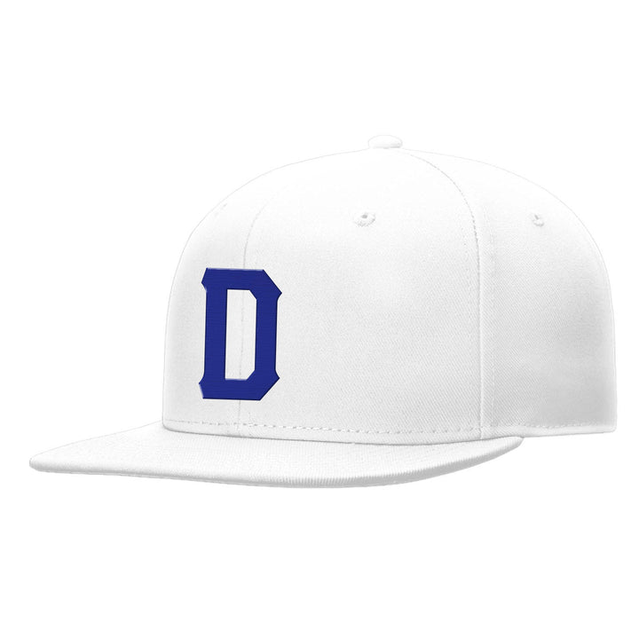 Custom White Blue Stitched Snapback Hat