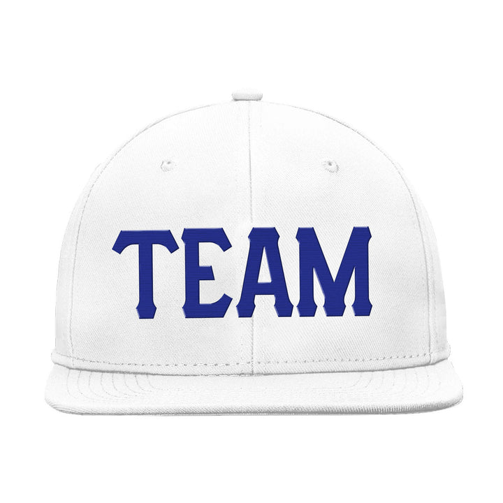 Custom White Blue Stitched Snapback Hat