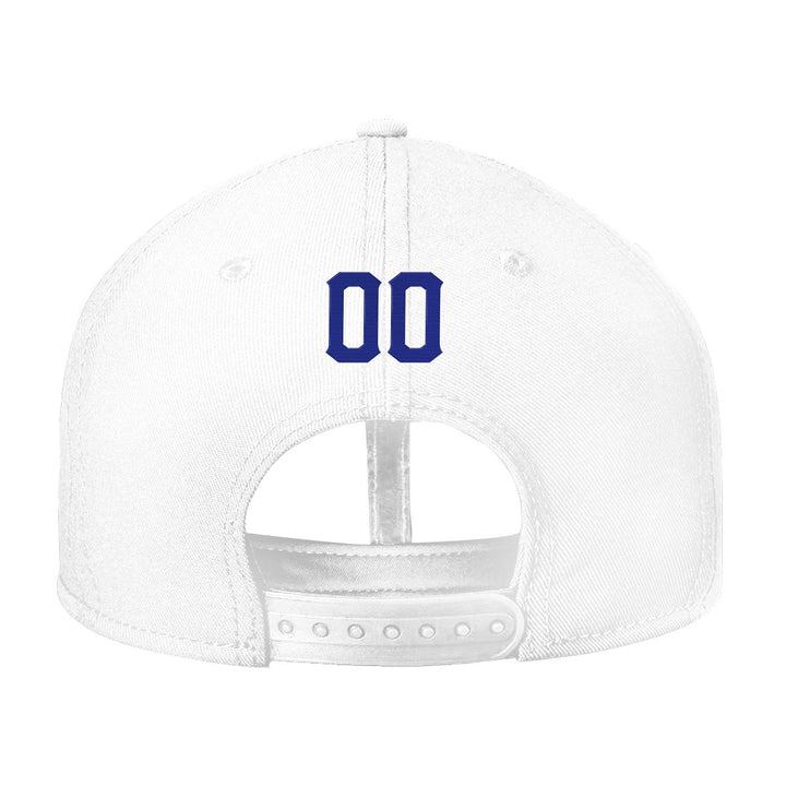 Custom White Blue Stitched Snapback Hat