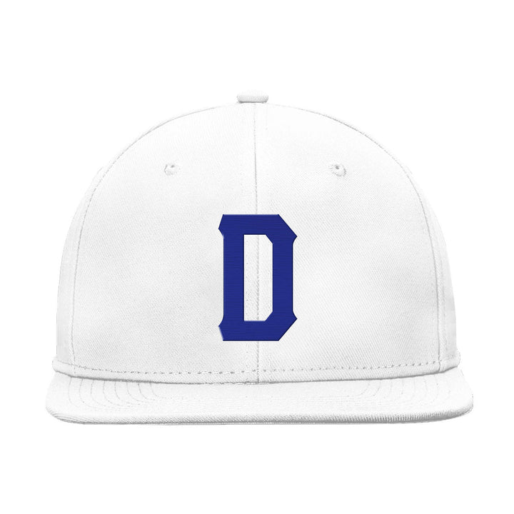 Custom White Blue Stitched Snapback Hat