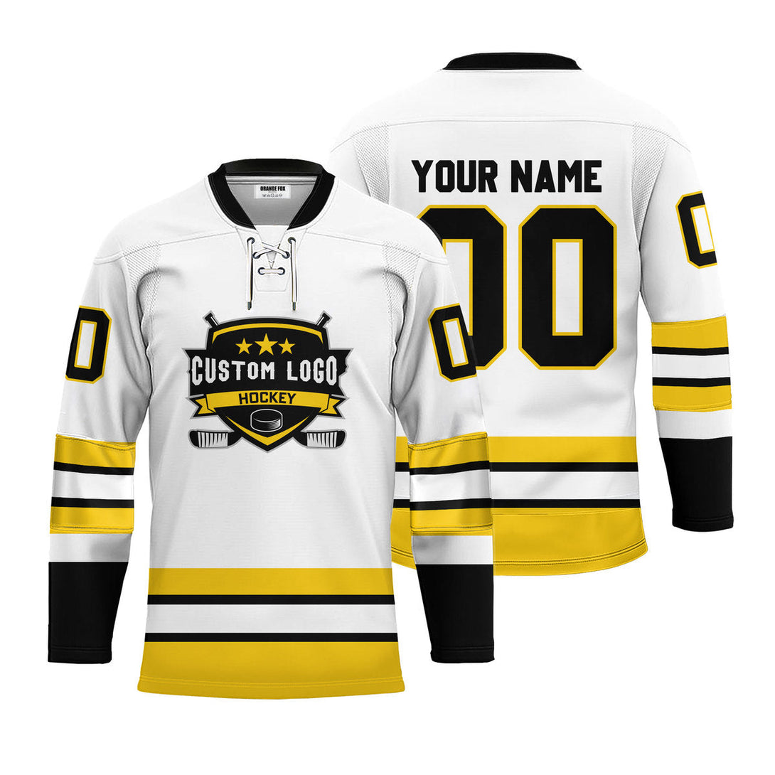 Custom White Boston Lace Neck Hockey Jersey For Men & Women