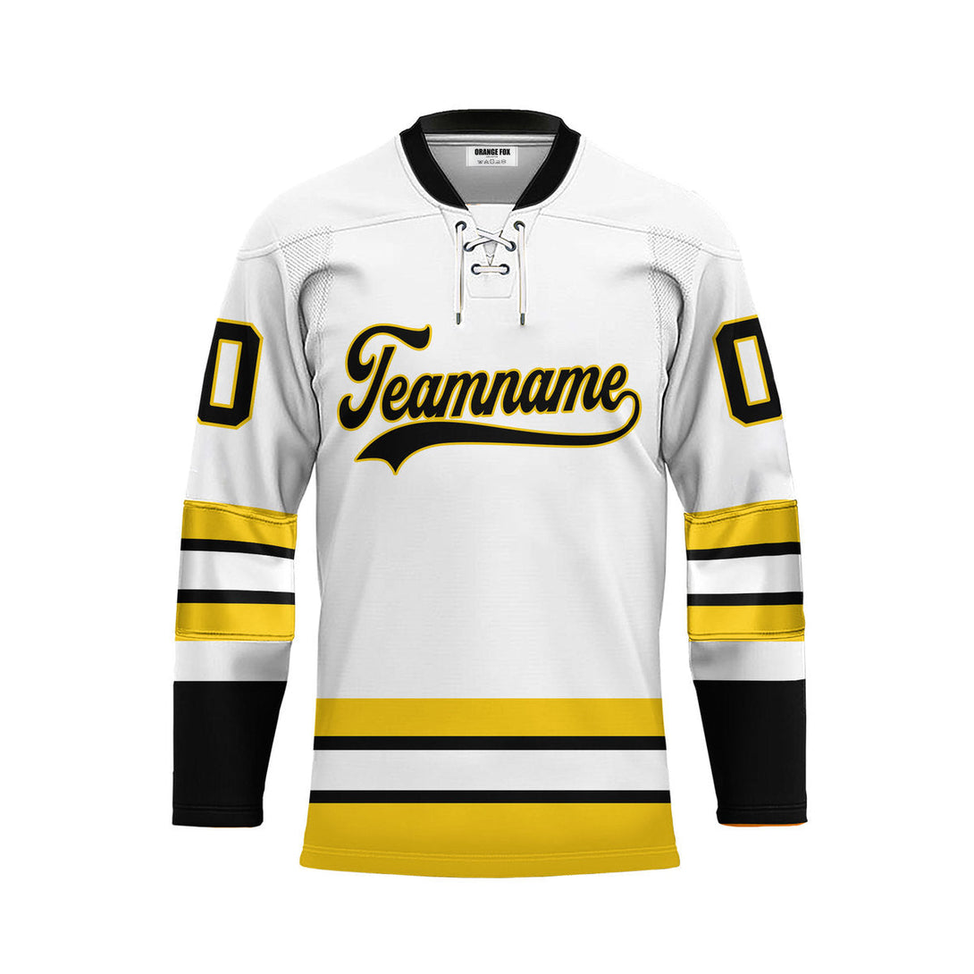 Custom White Boston Lace Neck Hockey Jersey For Men & Women