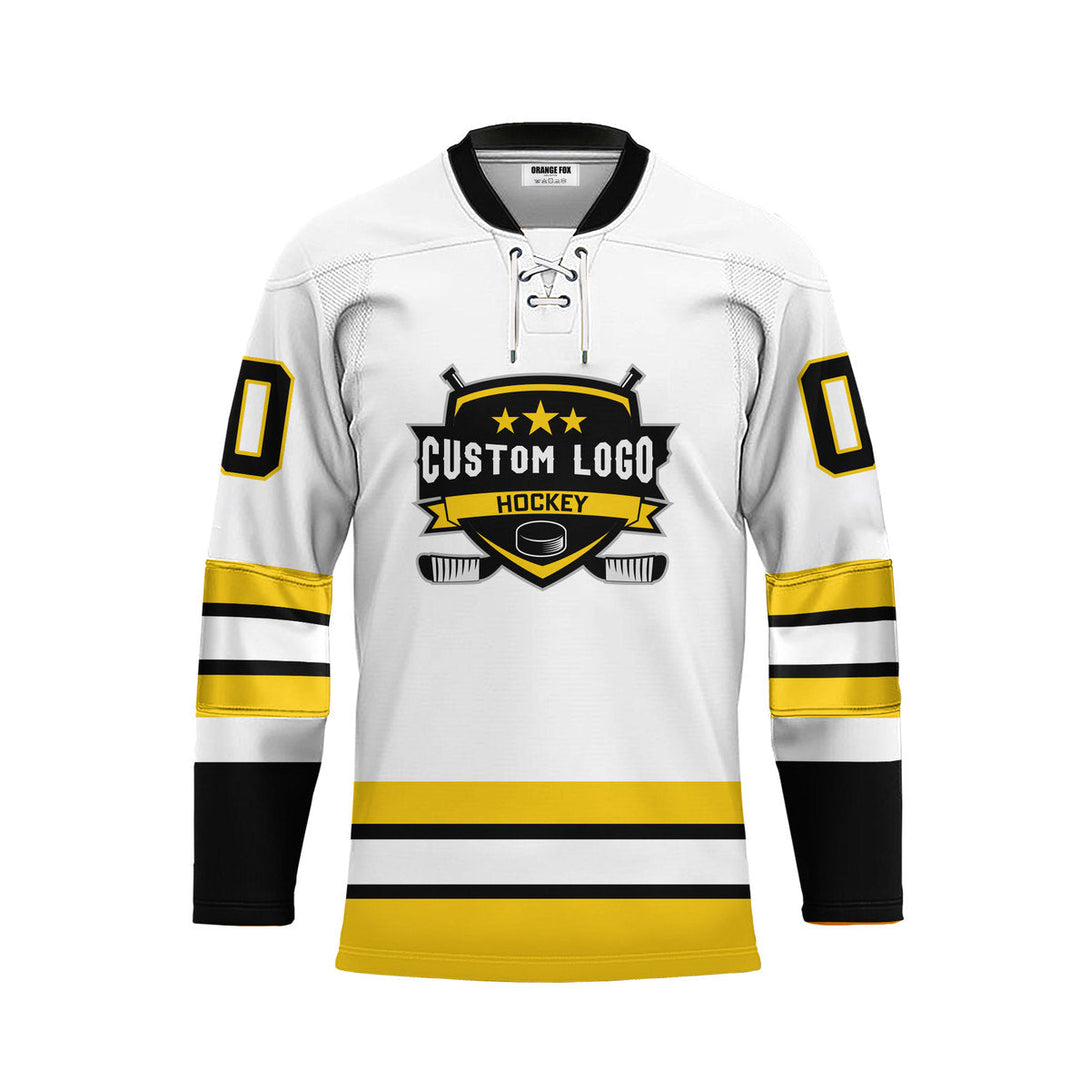 Custom White Boston Lace Neck Hockey Jersey For Men & Women