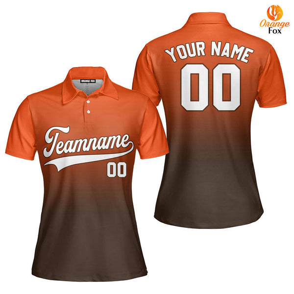 Custom White Brown Orange Fade Fashion Custom Polo Shirt For Women