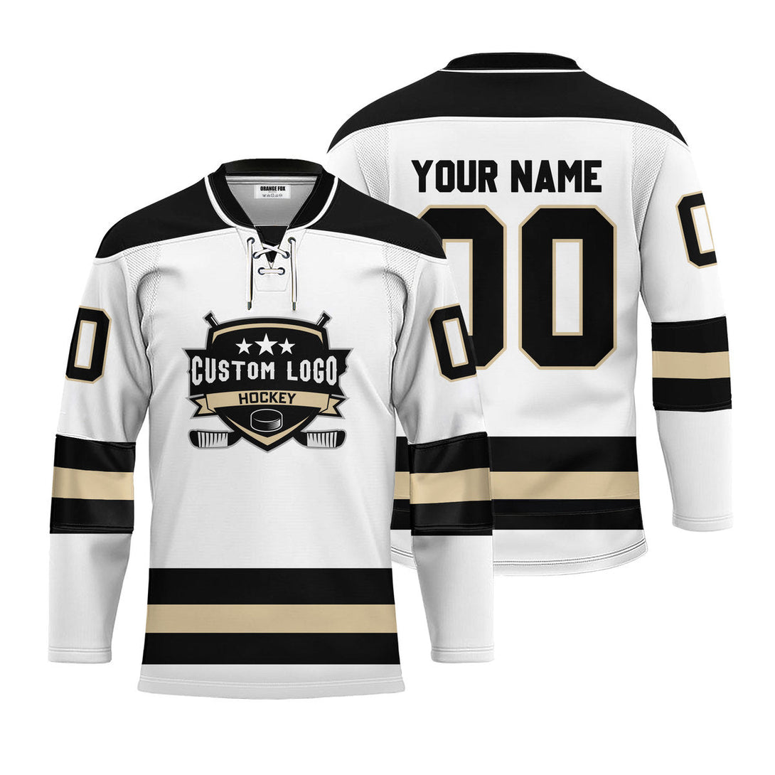 Custom White Calgary Lace Neck Hockey Jersey For Men & Women