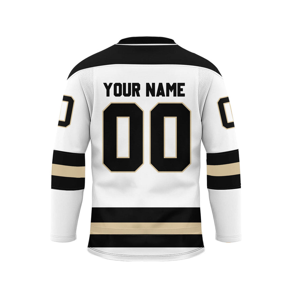 Custom White Calgary Lace Neck Hockey Jersey For Men & Women