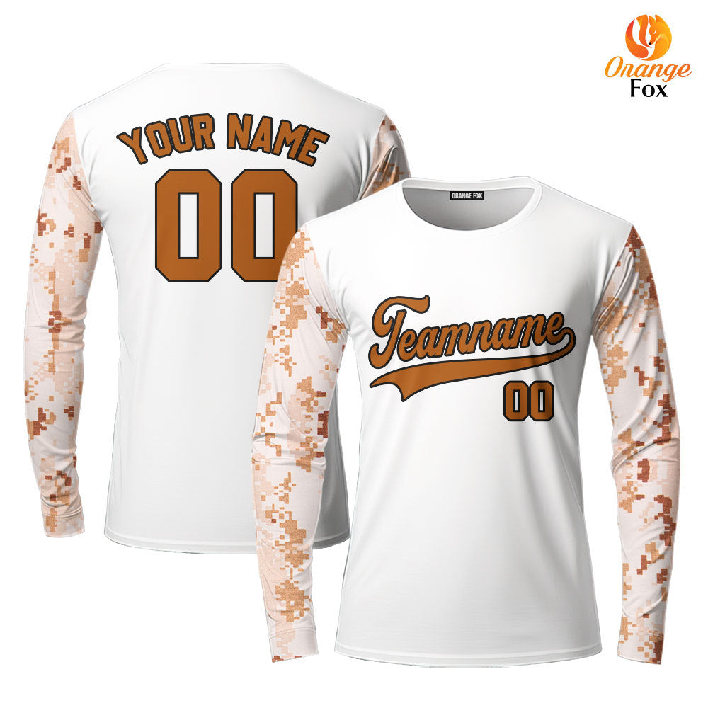 Custom White Camo Raglan Brown Black Custom Long Sleeve T-Shirt For Men & Women