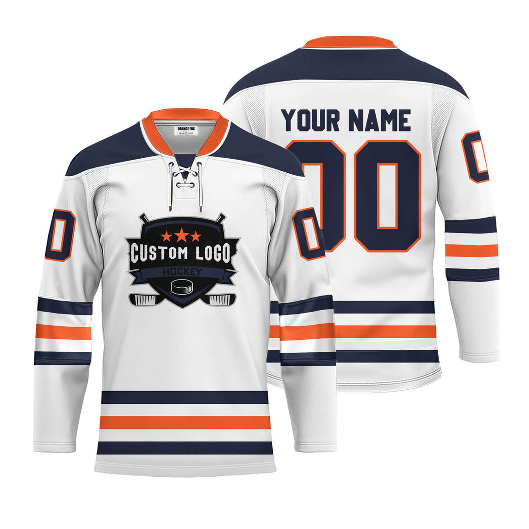 Custom White Edmonton Lace Neck Hockey Jersey For Men & Women