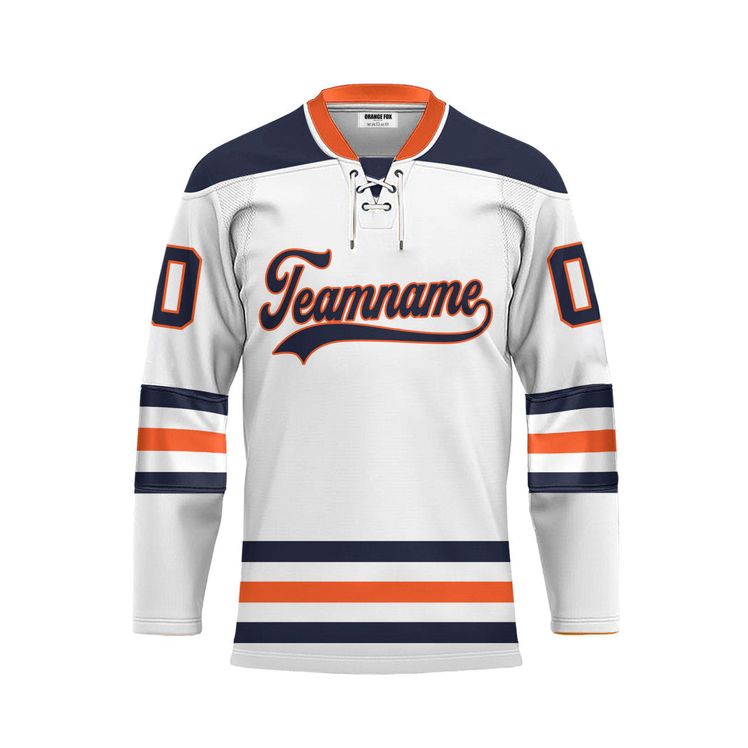 Custom White Edmonton Lace Neck Hockey Jersey For Men & Women