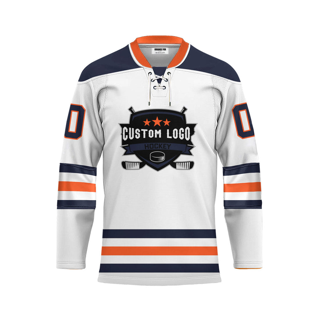 Custom White Edmonton Lace Neck Hockey Jersey For Men & Women