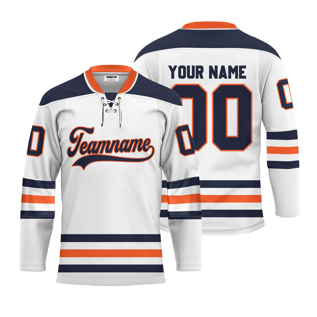 Custom White Edmonton Lace Neck Hockey Jersey For Men & Women