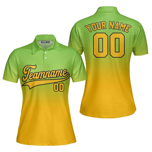 Custom White Gold Neon Green Fade Fashion Custom Polo Shirt For Women