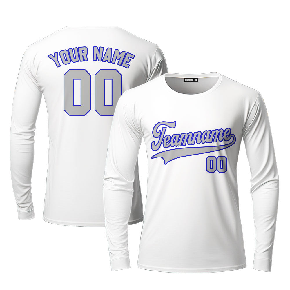 Custom White Gray Cobalt Blue Custom Long Sleeve T-Shirt For Men & Women