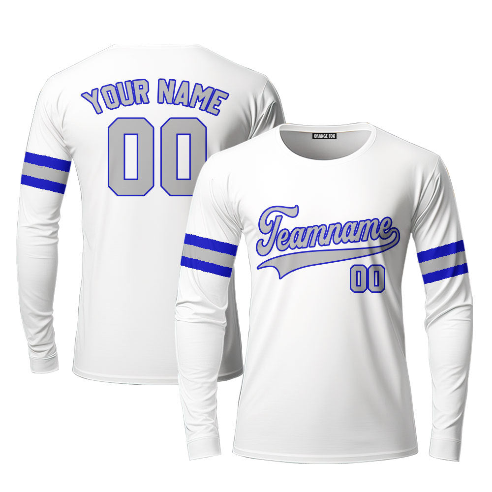 Custom White Gray Cobalt Blue Custom Long Sleeve T-Shirt For Men & Women