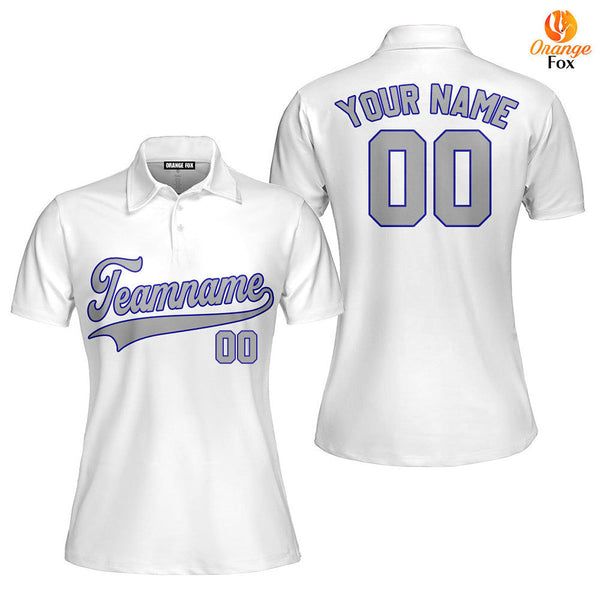 Custom White Gray Cobalt Blue Custom Polo Shirt For Women