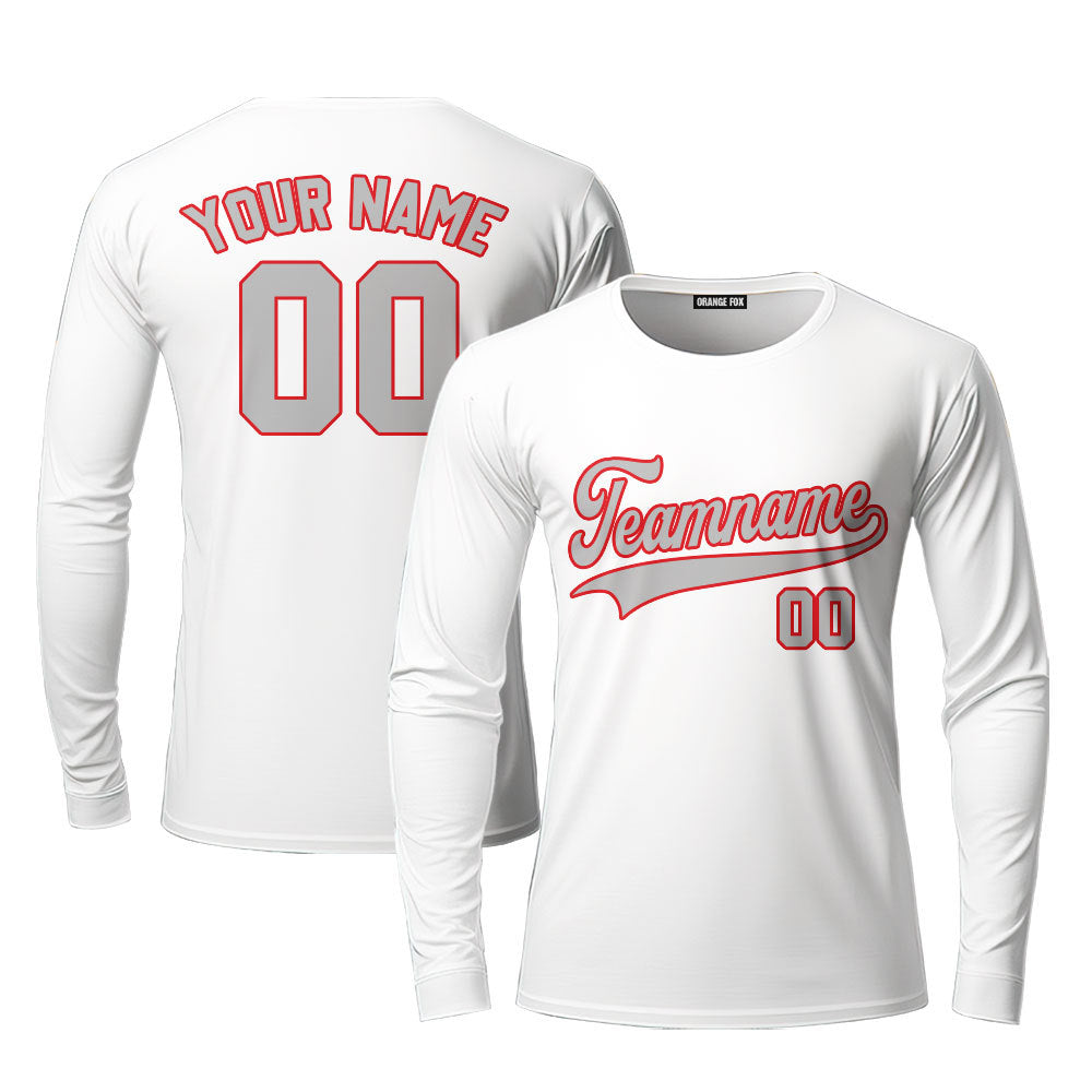 Custom White Gray - Crimson Custom Long Sleeve T-Shirt For Men & Women