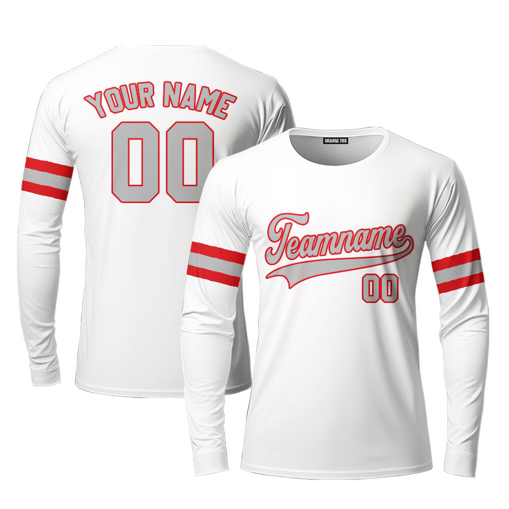 Custom White Gray - Crimson Custom Long Sleeve T-Shirt For Men & Women