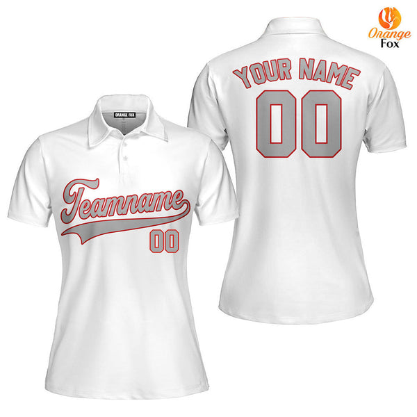 Custom White Gray - Crimson Custom Polo Shirt For Women