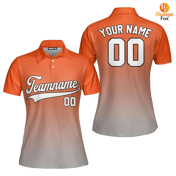 Custom White Gray Orange Fade Fashion Custom Polo Shirt For Women