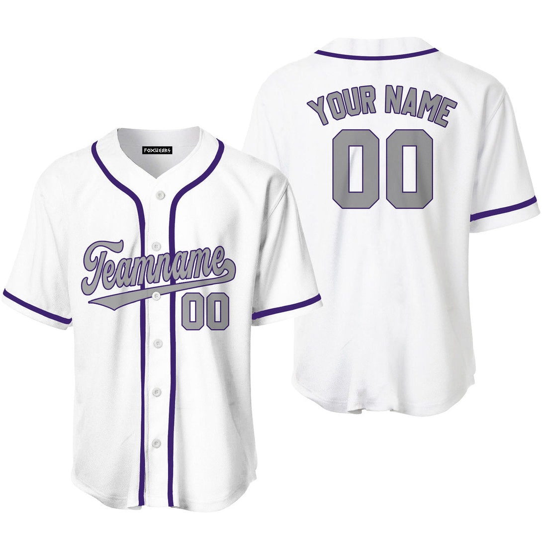 Custom White Gray Purple Custom Baseball Jerseys For Men & Women