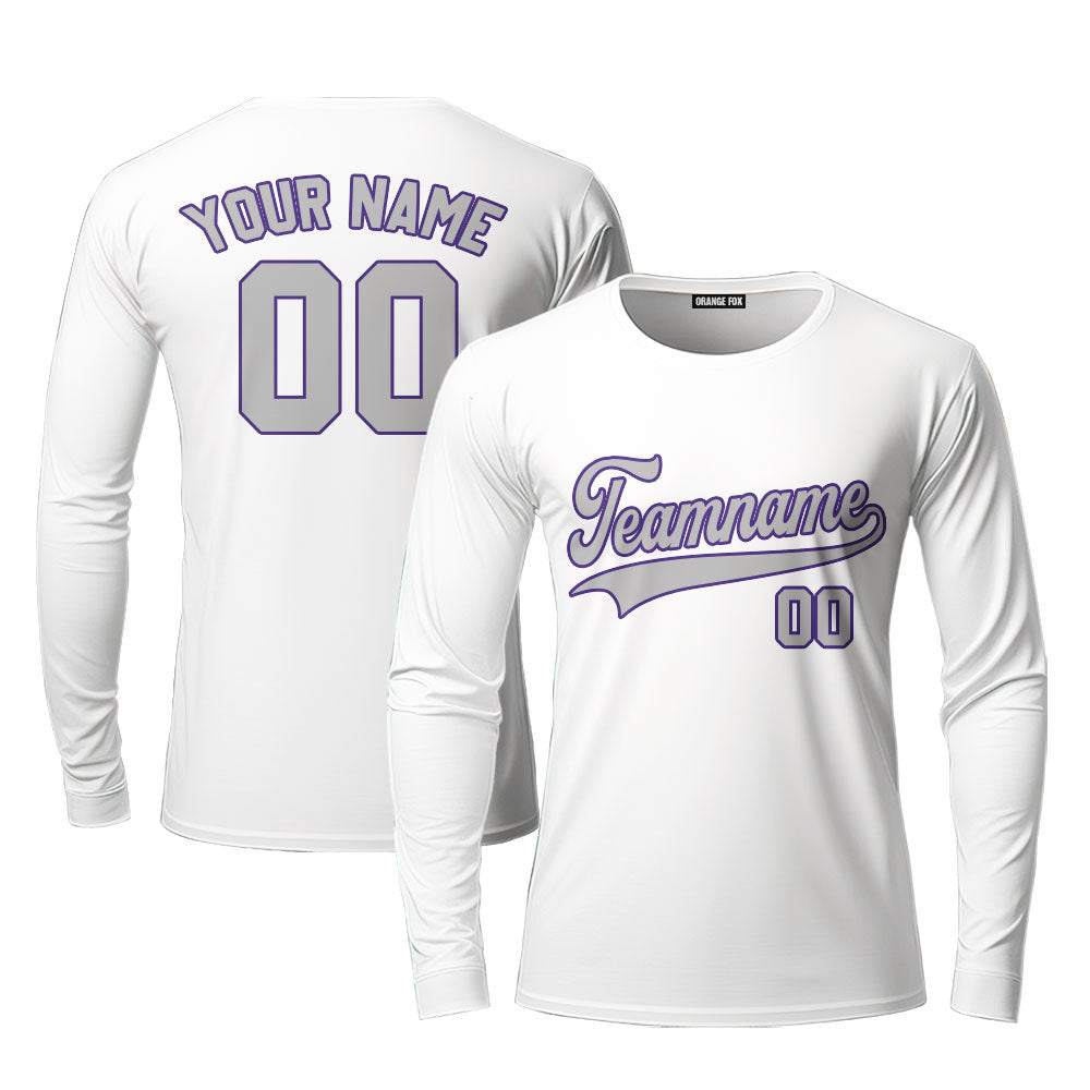 Custom White Gray Purple Custom Long Sleeve T-Shirt For Men & Women