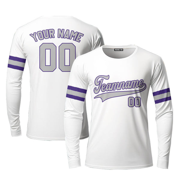 Custom White Gray Purple Custom Long Sleeve T-Shirt For Men & Women