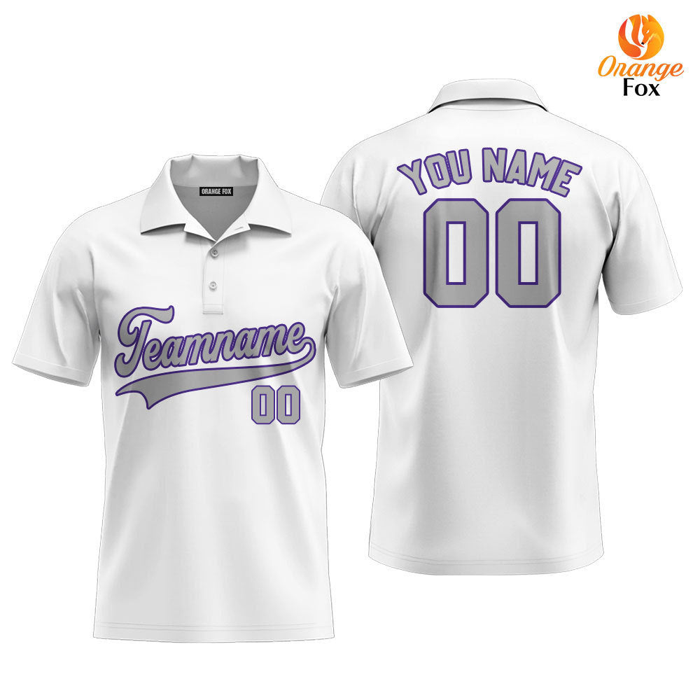 Custom White Gray Purple Custom Polo Shirt For Men