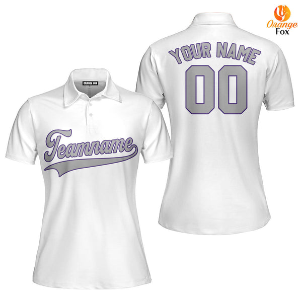 Custom White Gray Purple Custom Polo Shirt For Women