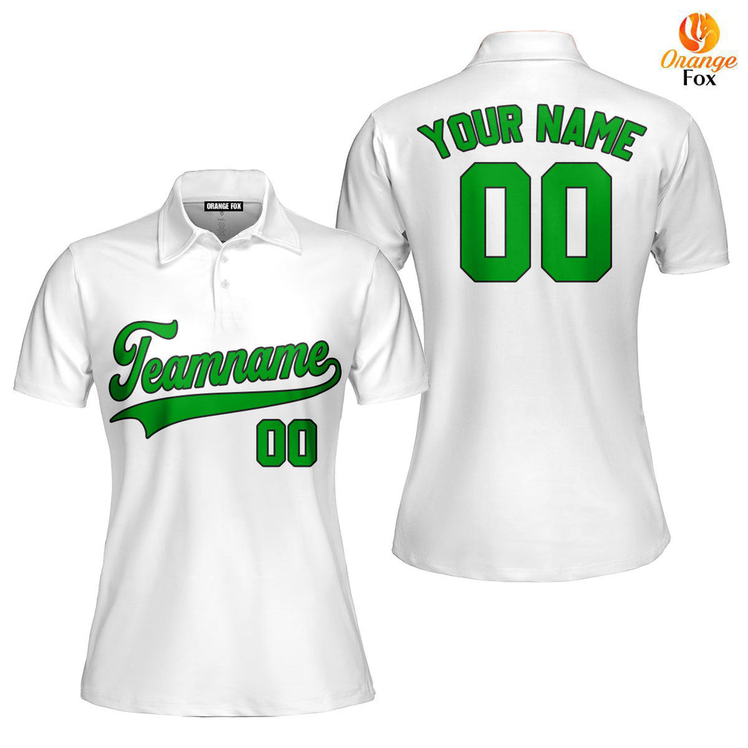 Custom White Green - Black Custom Polo Shirt For Women