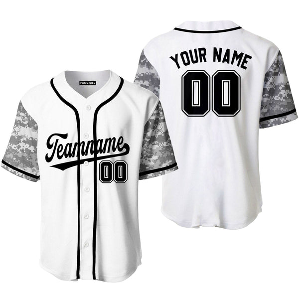 Custom White Grey Camo Raglan Black Baseball Jerseys For Men & Women