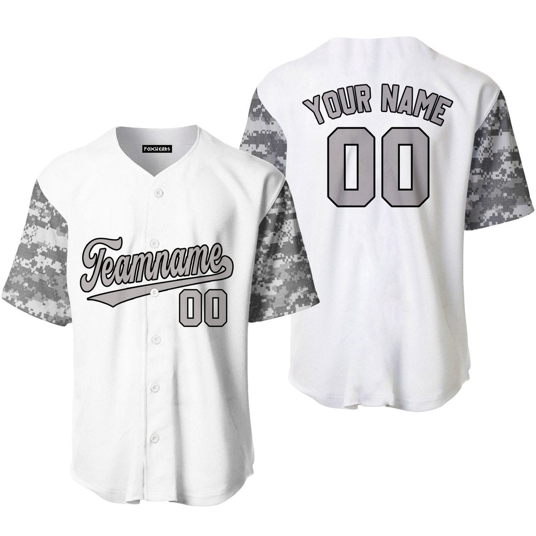 Custom White Grey Camo Raglan Grey Black Baseball Jerseys For Men & Women