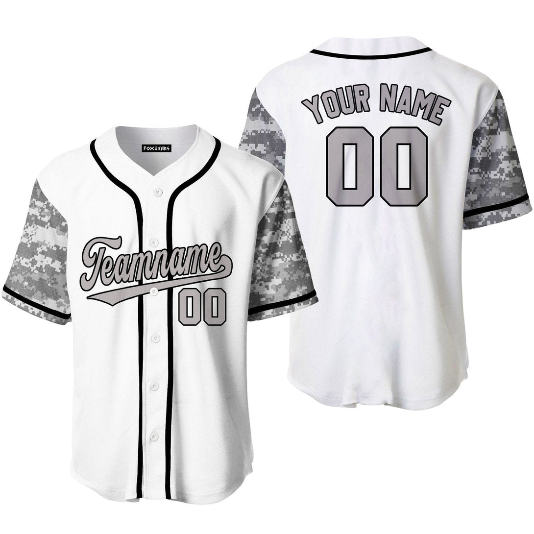 Custom White Grey Camo Raglan Grey Black Baseball Jerseys For Men & Women