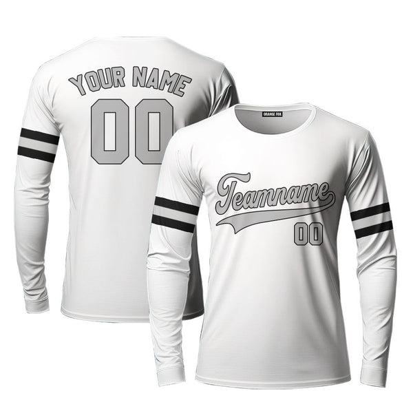 Custom White Grey Camo Raglan Grey Black Custom Long Sleeve T-Shirt For Men & Women