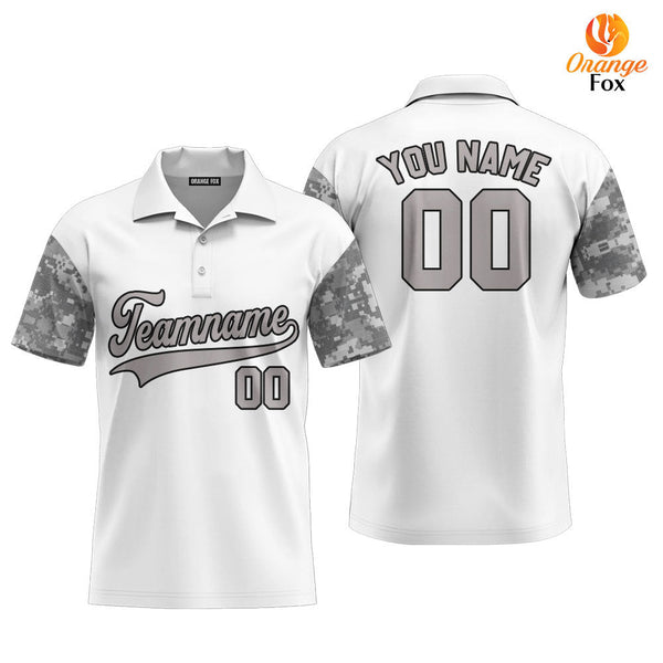 Custom White Grey Camo Raglan Grey Black Custom Polo Shirt For Men