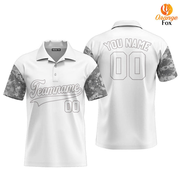 Custom White Grey Camo Raglan White Grey Custom Polo Shirt For Men