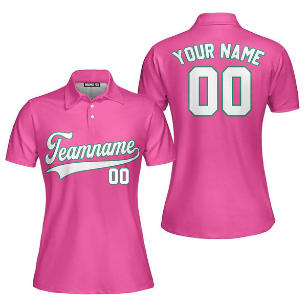 Custom White Kelly Green And Pink Custom Polo Shirt For Women