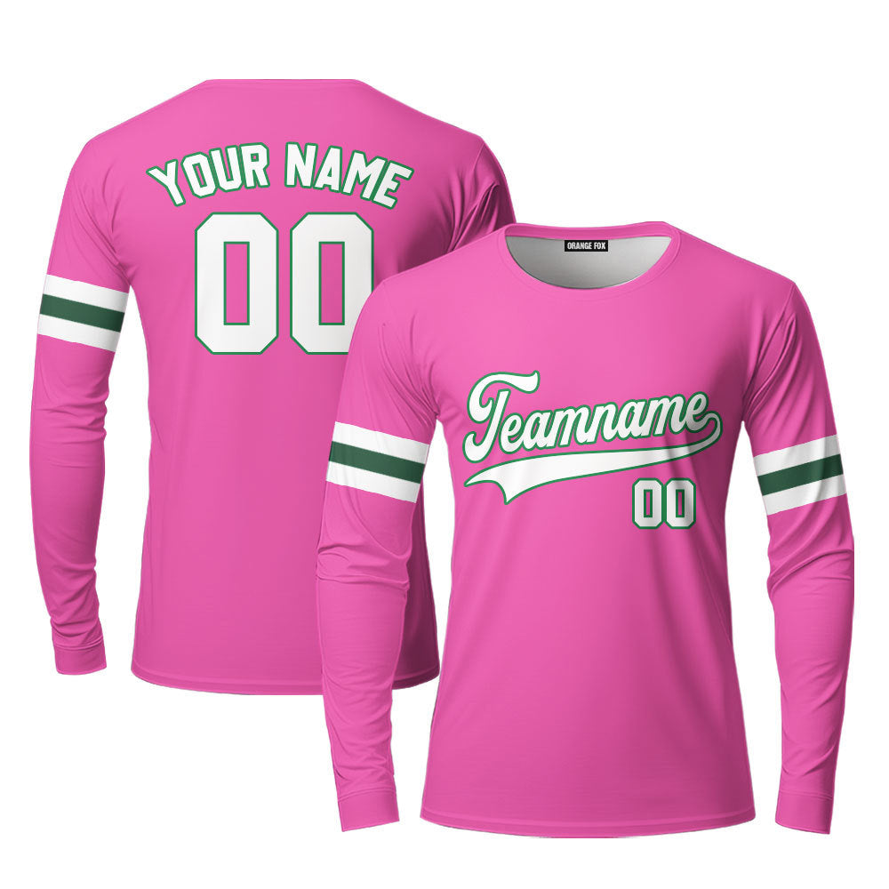 Custom White Kelly Green And Pinkd Custom Long Sleeve T-Shirt For Men & Women