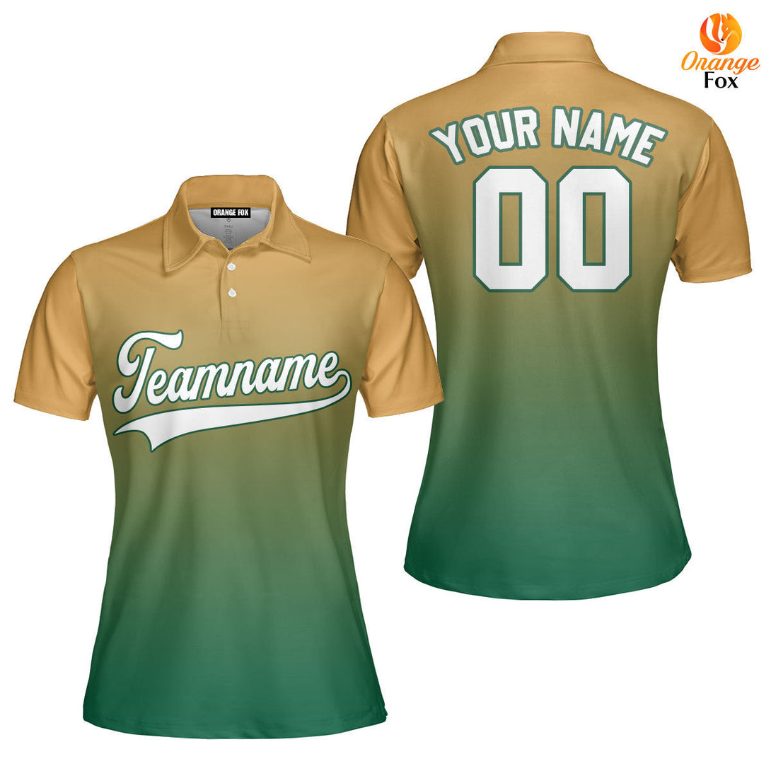 Custom White Kelly Green Brown Fade Fashion Custom Polo Shirt For Women