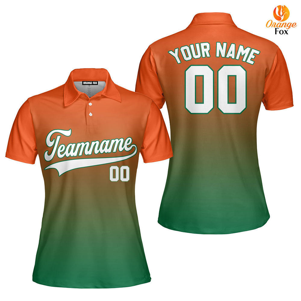 Custom White Kelly Green Orange Fade Fashion Custom Polo Shirt For Women