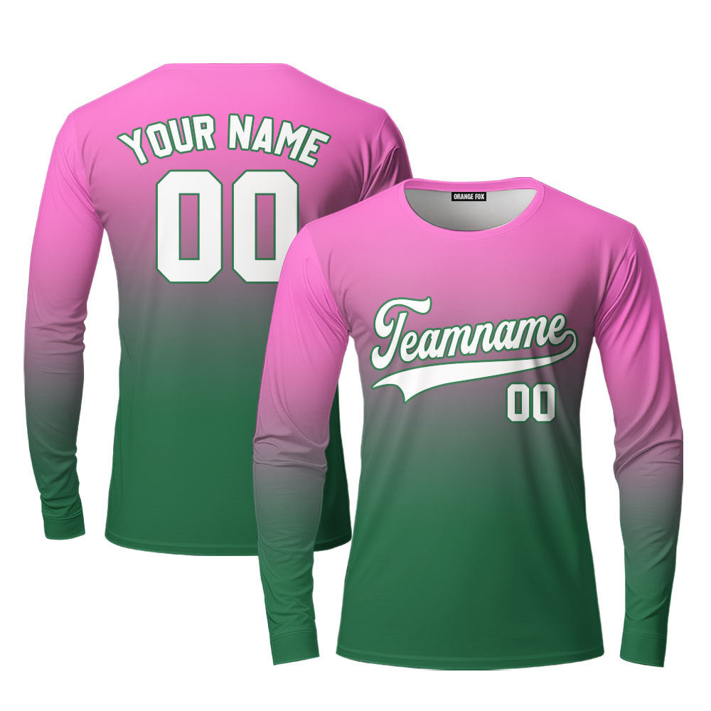 Custom White Kelly Green Pink Fade Fashion Custom Long Sleeve T-Shirt For Men & Women