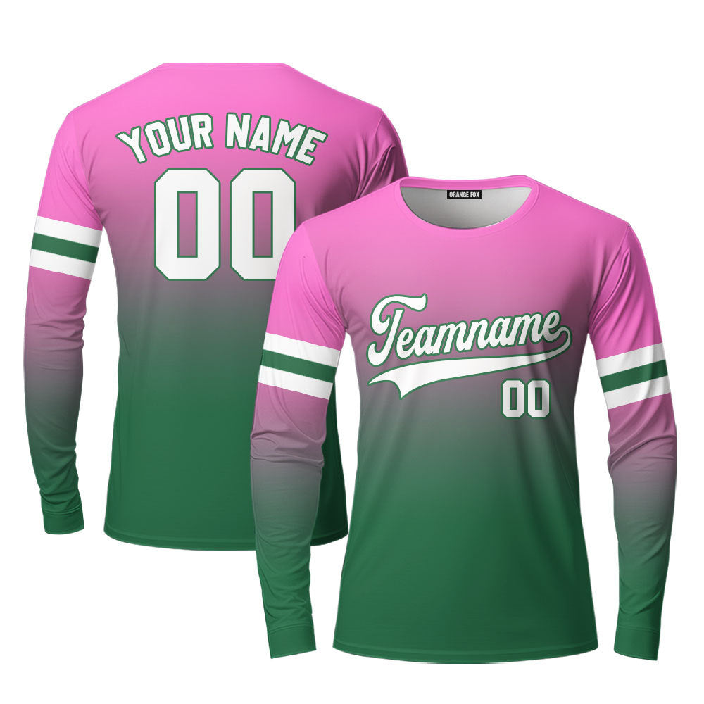 Custom White Kelly Green Pink Fade Fashion Custom Long Sleeve T-Shirt For Men & Women