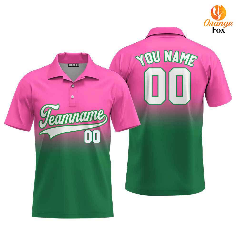 Custom White Kelly Green Pink Fade Fashion Custom Polo Shirt For Men