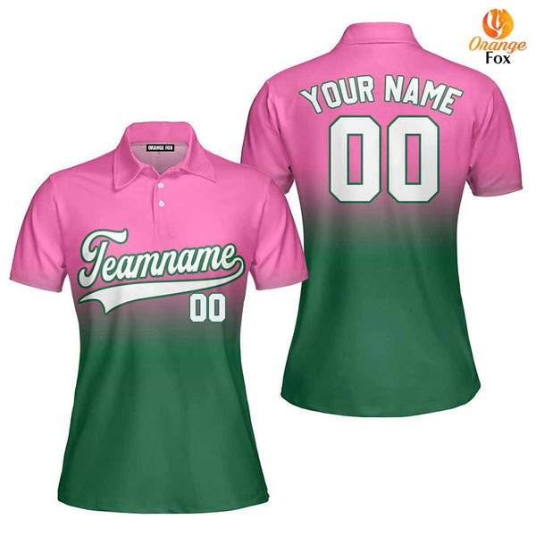 Custom White Kelly Green Pink Fade Fashion Custom Polo Shirt For Women