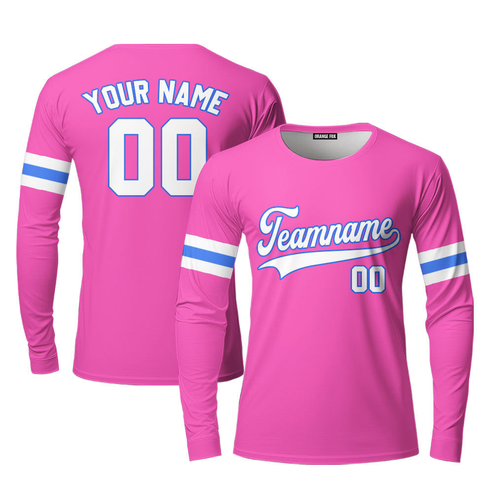 Custom White Light Blue And Pink Custom Long Sleeve T-Shirt For Men & Women