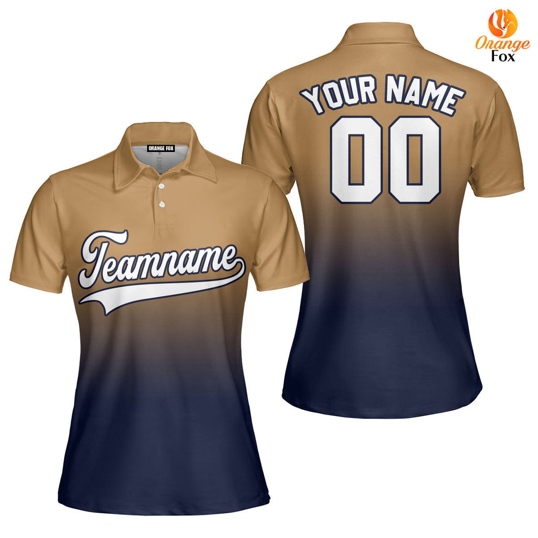 Custom White Navy Brown Fade Fashion Custom Polo Shirt For Women