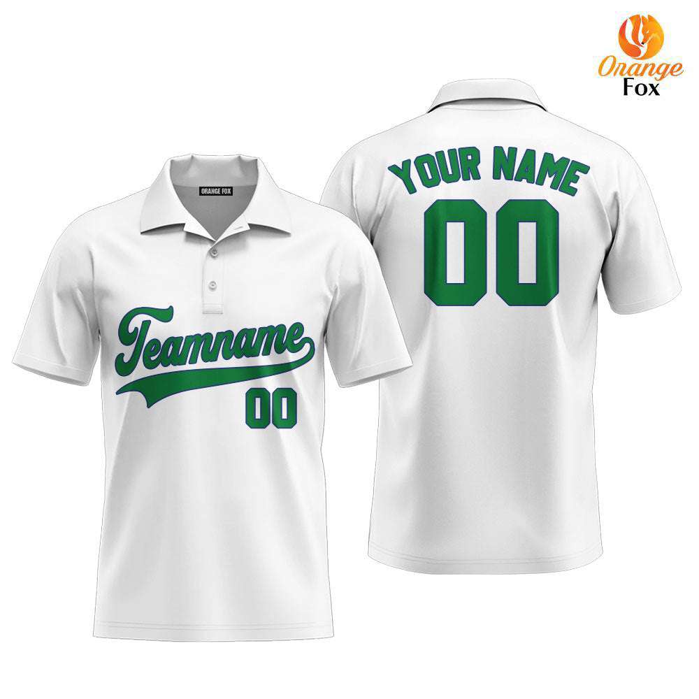 Custom White Navy - Kelly Green Custom Polo Shirt For Men